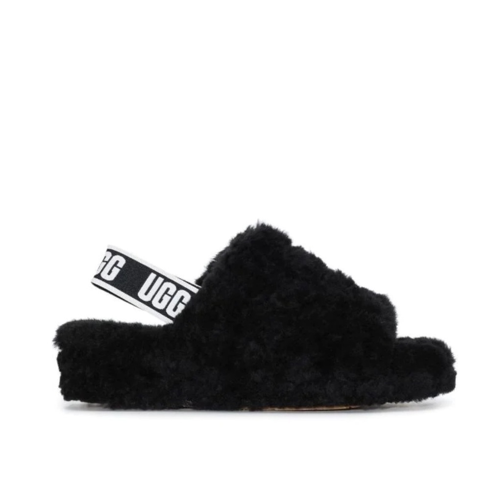 UGG Fluff‎ Yeah Slide Flatform Slippers Sandals Black Size 6
